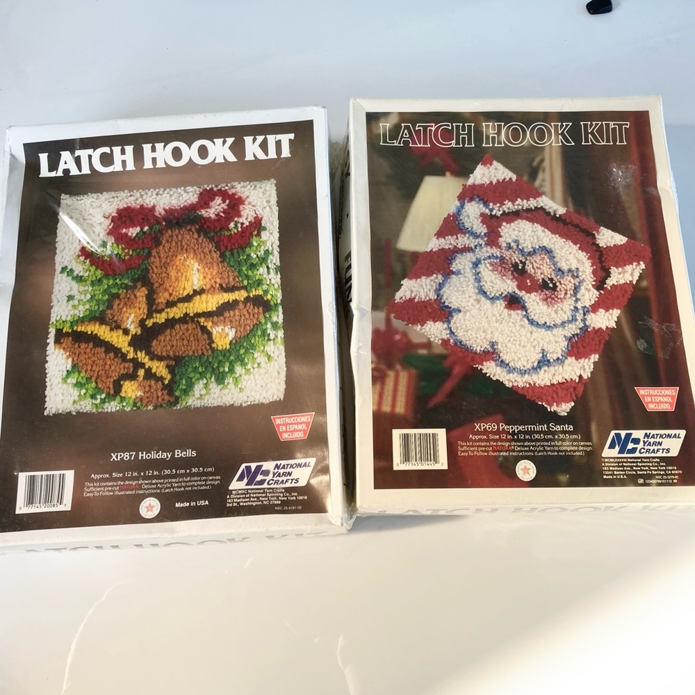 National Yarn Crafts Latch Hook Kits Xp69 Peppermint  Santa & xp87 Holiday Bells